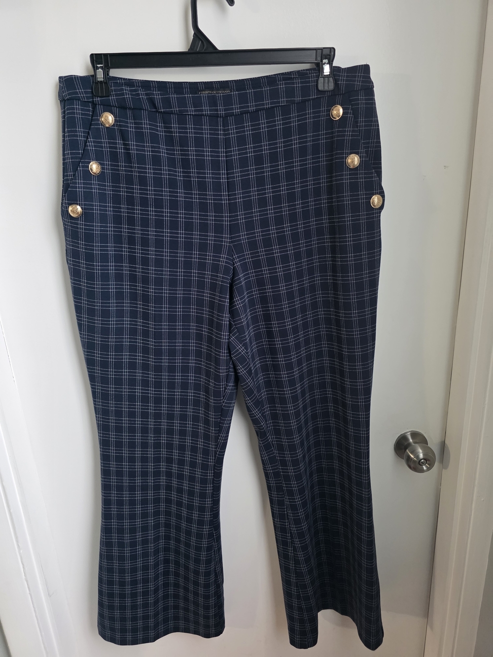 Christian Siriano Navy Plaid Straight-Leg Trousers